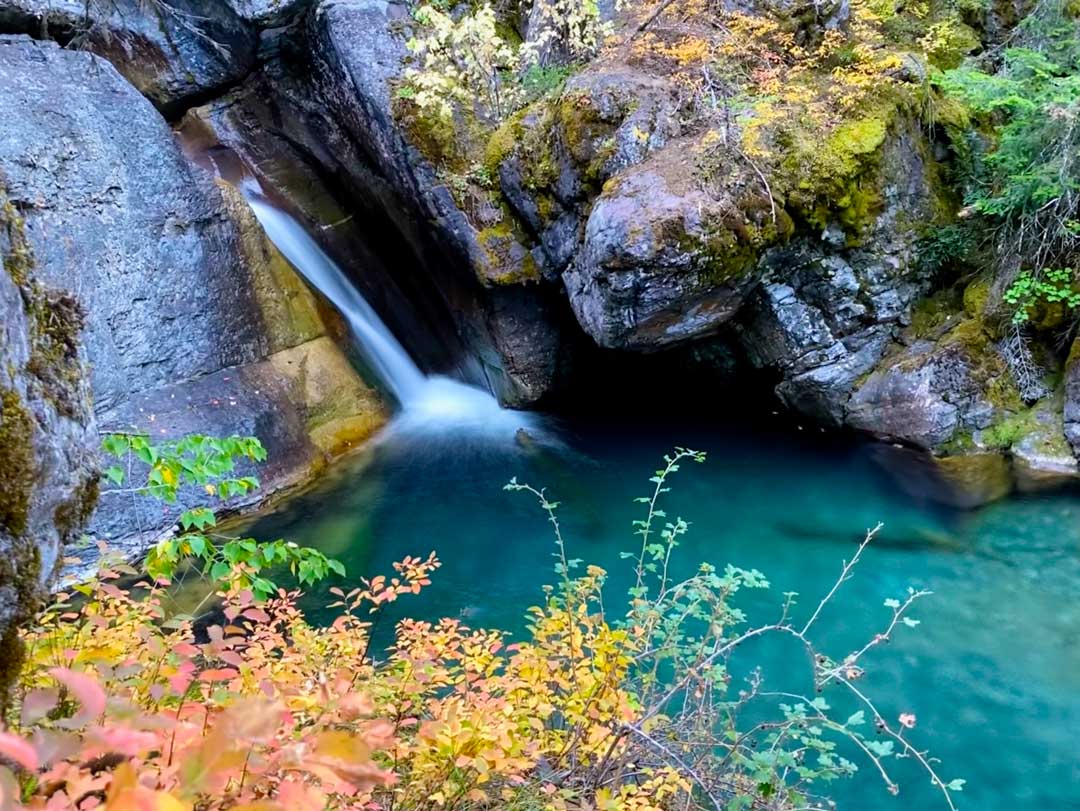 Bond Creek Upper Falls in Fall in Montana